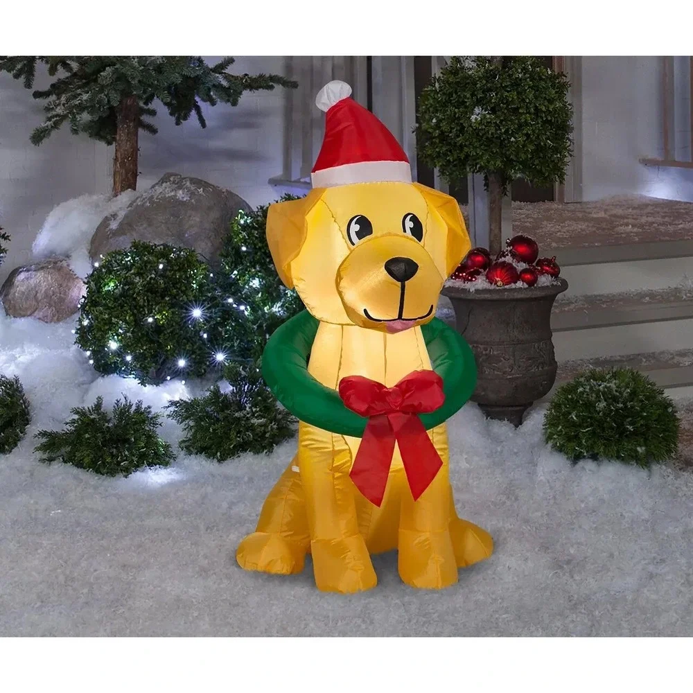 4' Foot Dog with Wreath Holiday Christmas Inflatable LED Winter Wonder Lane